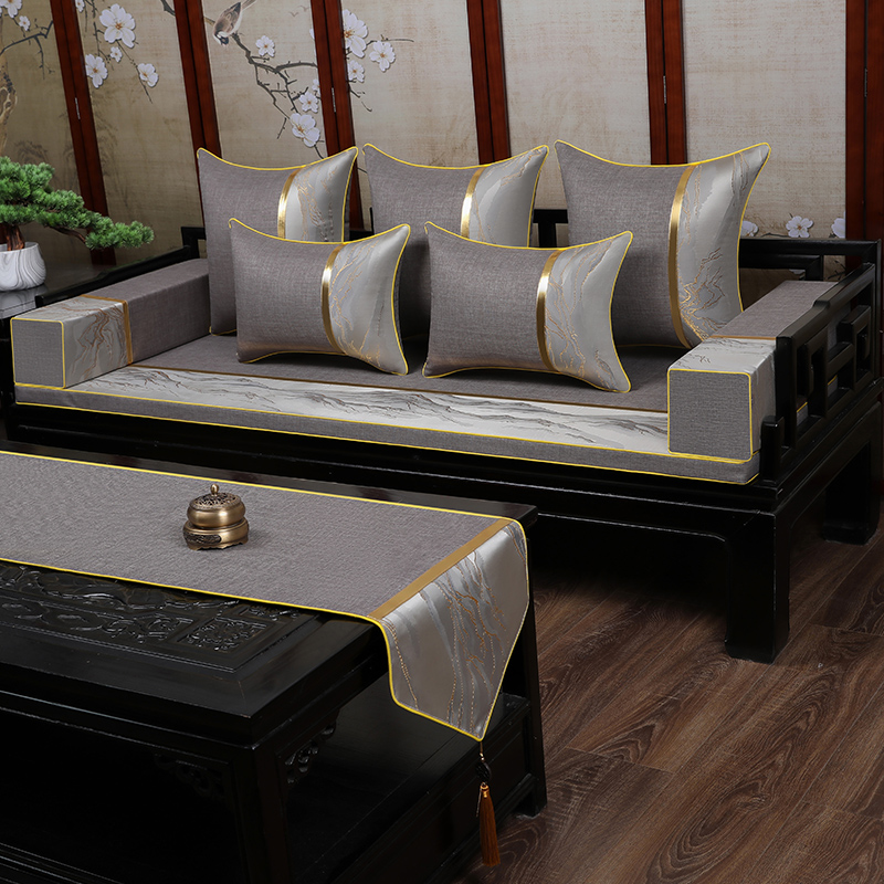 新品新中式红木实木沙发垫坐垫木椅家俱套罩加厚海绵垫子高档棉麻