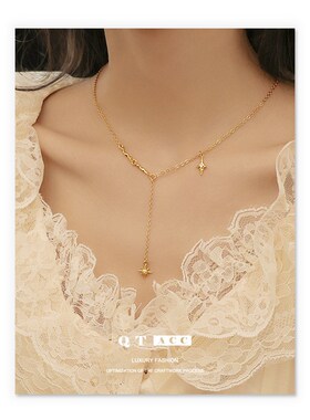 欧美新款镀金八芒星m吊坠项链法式复古高级小众轻奢锁骨链项饰ins