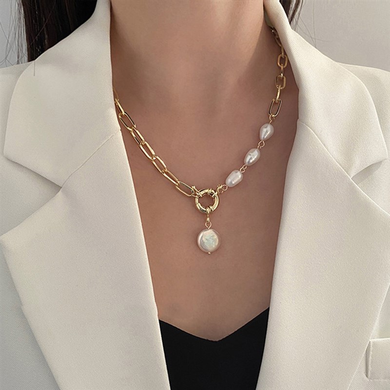 IPARAs FaMhionhImitation Pearl T ick Chain PendaUnt Necklace - 图0