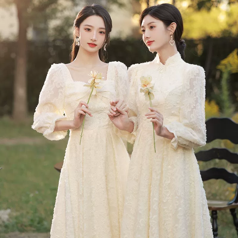 Long bridesmaid dress, winter wedding dress, long-sleeve, for bridesmaid