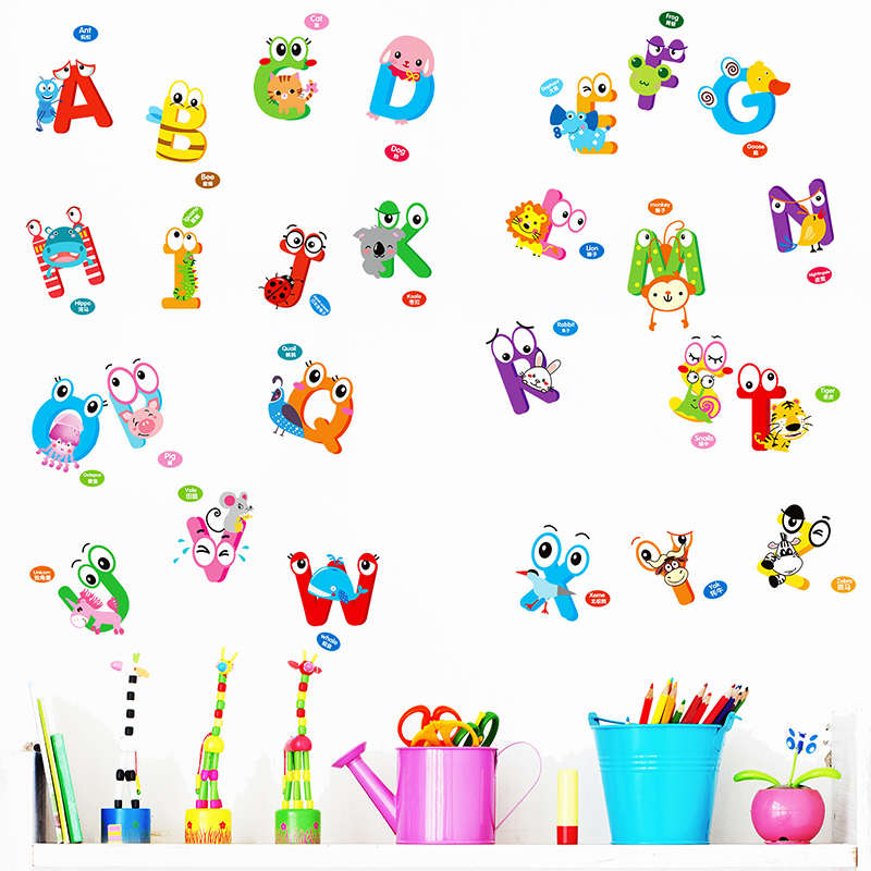 Buy Cartoon Childrens Nursery Baby Learning To Read Twenty Six Letters Of The Word Female Cartoon Sticker Wall Stickers In Cheap Price On Alibaba Com