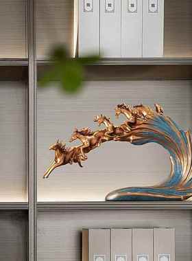 高档新中式玄关马摆件客厅招书财办品公室房酒柜装工饰艺开业乔迁