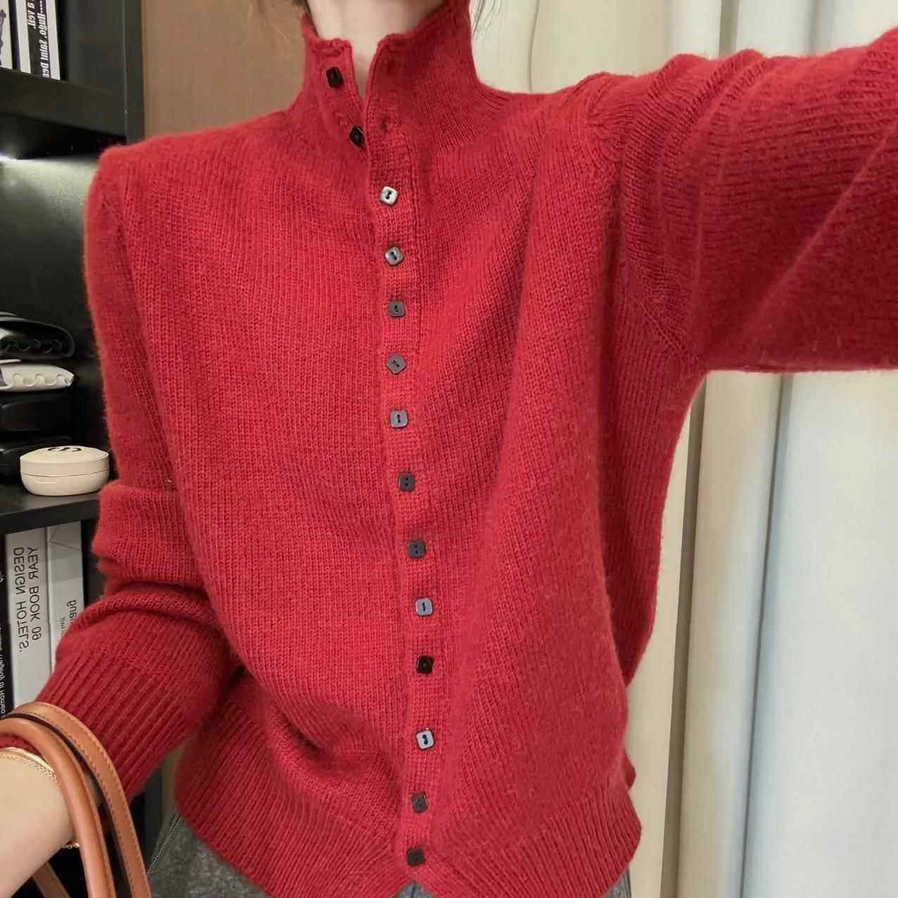 羊毛毛衣女高领单排扣2024冬季新款欧货洋气针织衫山羊绒开衫外套,淘宝优惠券,粉丝福利购,淘宝优惠卷