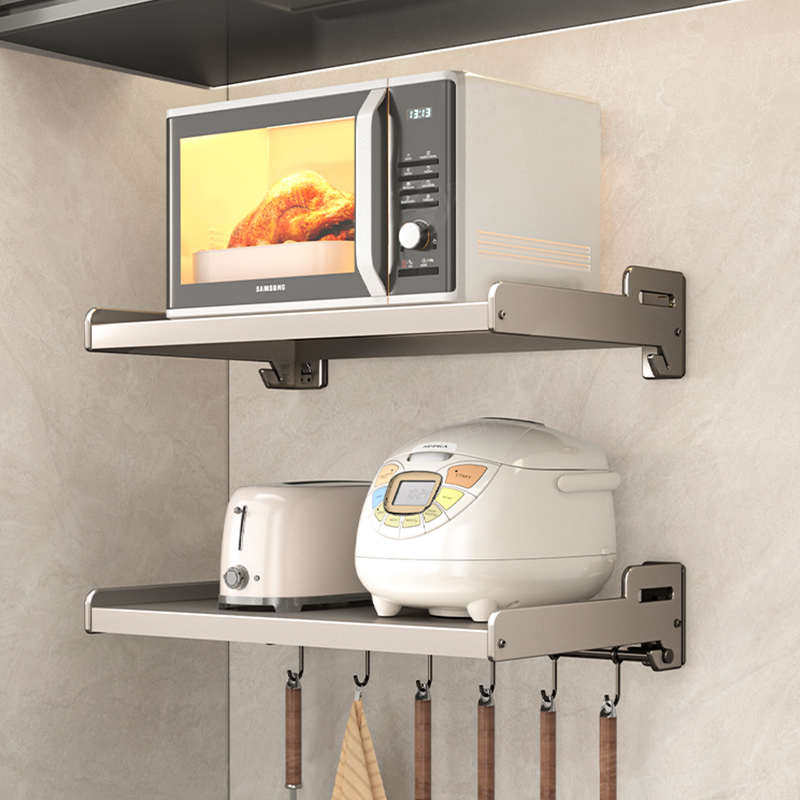 厨房不锈钢微波炉置物架墙上烤箱架子挂架免打孔壁挂式收纳架支架,淘宝优惠券,粉丝福利购,淘宝优惠卷