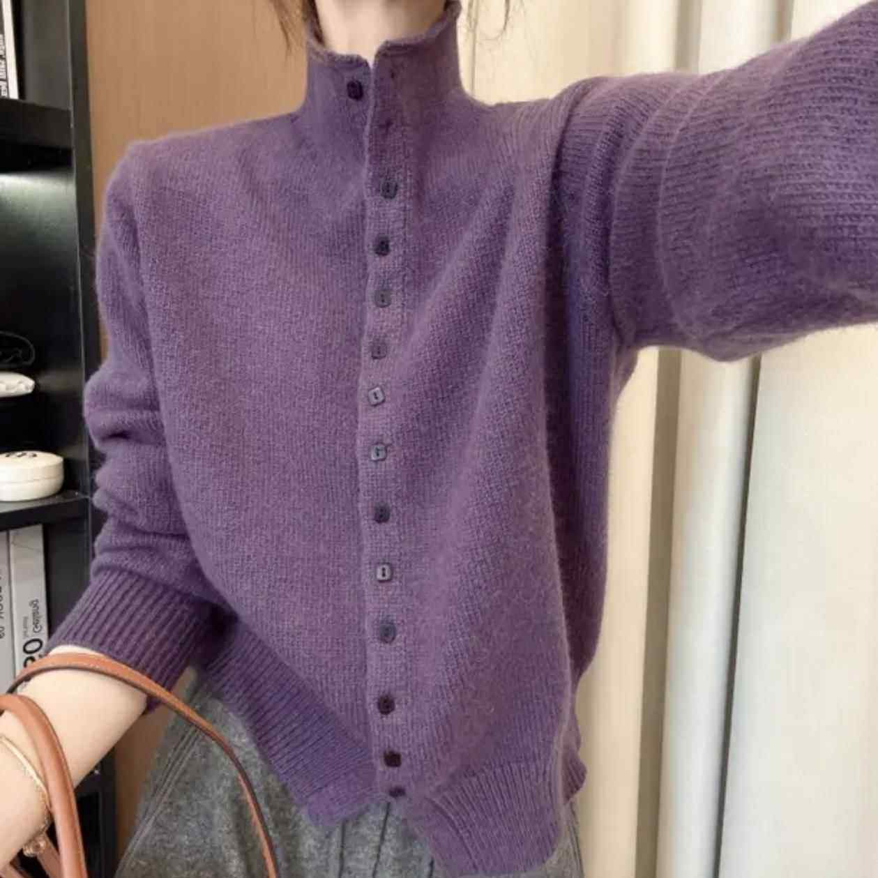 羊毛毛衣女高领单排扣2024冬季新款欧货洋气针织衫山羊绒开衫外套,淘宝优惠券,粉丝福利购,淘宝优惠卷