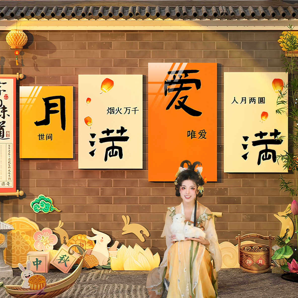 中秋国庆节氛围布置网红拍照区打卡店铺场背景板贴纸墙面装饰壁画,淘宝优惠券,粉丝福利购,淘宝优惠卷