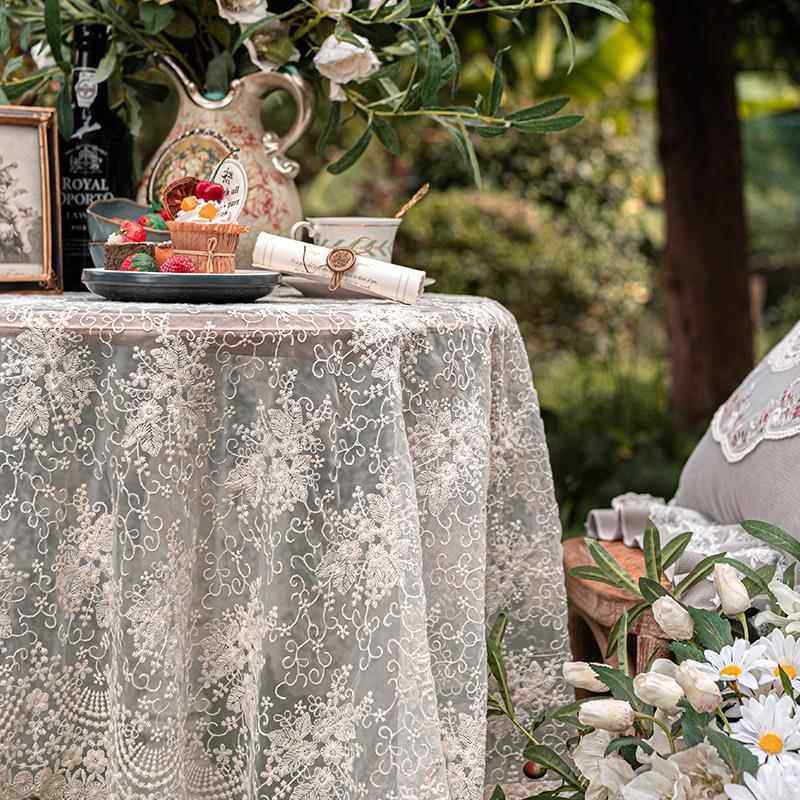 白色蕾丝餐桌布法式长方形台布ins风小清新桌布茶几盖巾布艺,淘宝优惠券,粉丝福利购,淘宝优惠卷