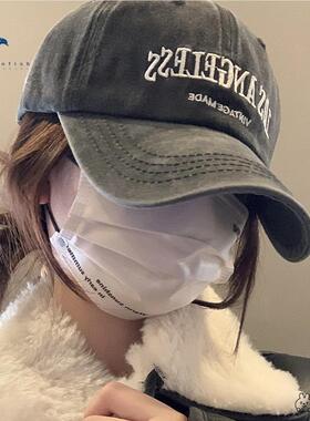 水洗牛仔棒球帽女2024新款美式大头围鸭舌帽宽帽檐显脸小灰色帽子
