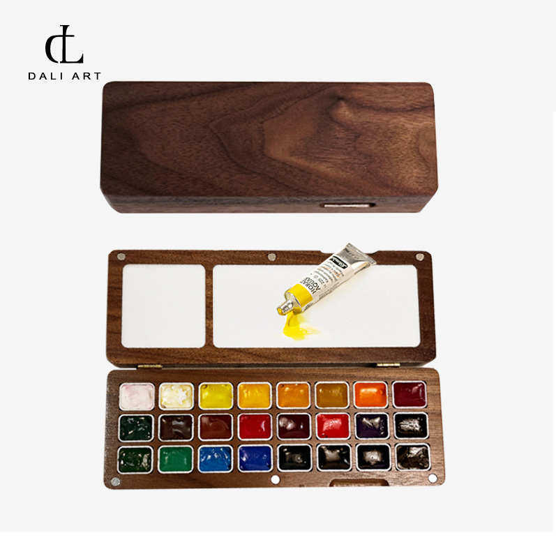 木质水彩颜料盒24色2毫升便携保湿 固体水彩盒分黑胡桃加厚不变形,淘宝优惠券,粉丝福利购,淘宝优惠卷