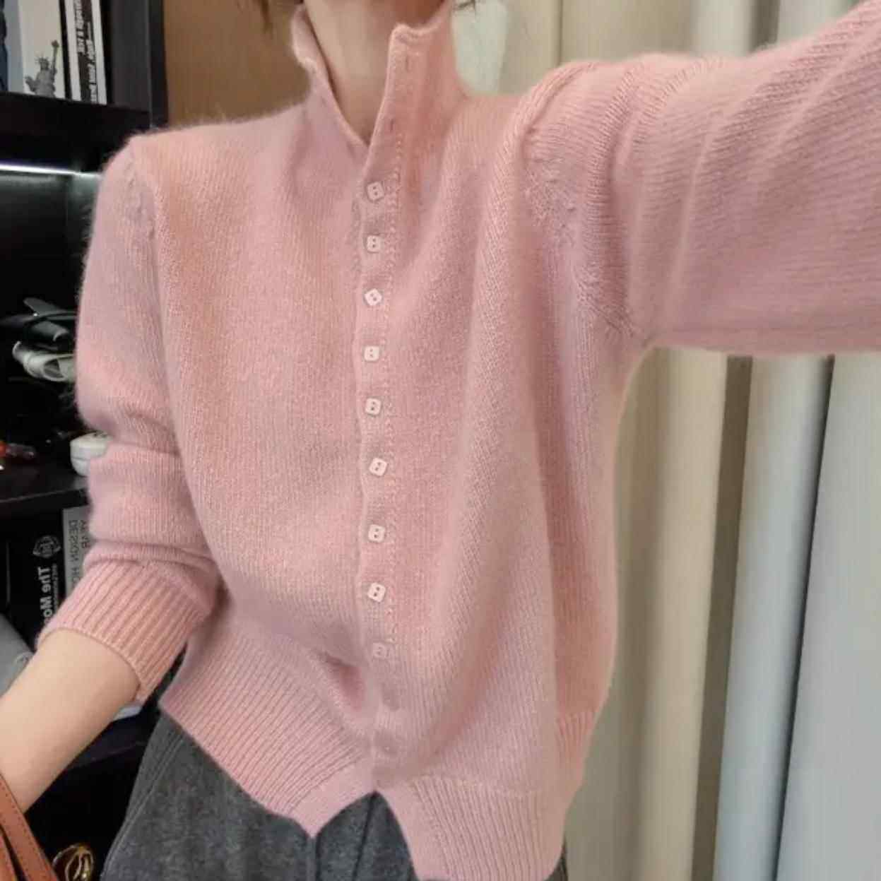 羊毛毛衣女高领单排扣2024冬季新款欧货洋气针织衫山羊绒开衫外套,淘宝优惠券,粉丝福利购,淘宝优惠卷