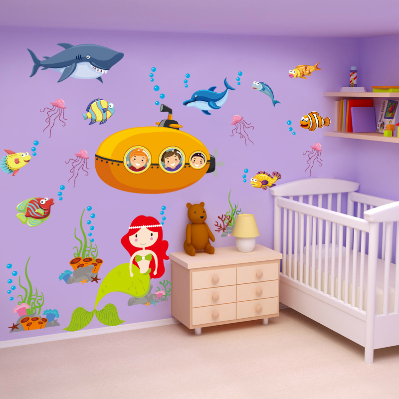 Mermaid Underwater World Dolphin Bathroom Tile Bathroom Wall Stickers Decorative Stickers Waterproof Children S Cartoon Wall Stickers