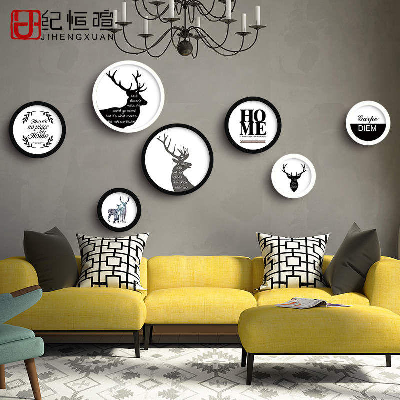 Nordic Elk Living Room Mural Paintings Decorative Painting Modern Minimalist Restaurant Round Combination Bedroom Wall Paintings In Black And White