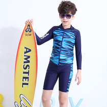 Childrens swimsuit boys Split Swimsuit Pants Swimming Suit CUHK Child Sunscreen Long Sleeve Greens Young V Year Student Conjoined Swimming