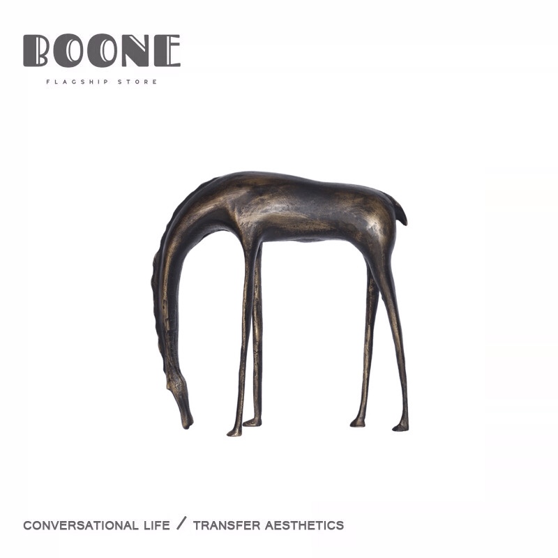 Boone软装简约几何瘦马摆件样板房售楼处软装饰品金属长颈马摆设-图0