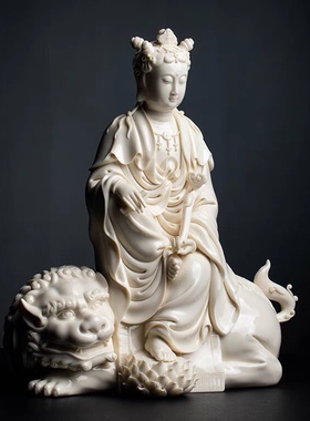 陶瓷摆件《普贤菩萨 仿古釉》周金田雕塑佛像属蛇龙本命佛