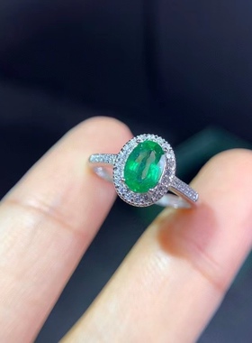 纯天然戴妃款925银祖母绿戒指