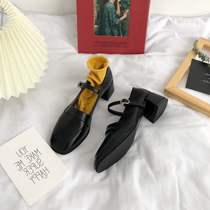 Inglust Wind with coarse heels and small leather shoes 2023 Spring and autumn new retro work 100 hitchen high heel shoes