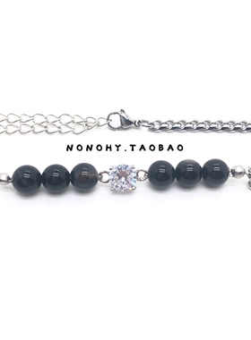 任嘉伦机场闪现同款锆石玛瑙项链钛钢圆珠个性嘻哈风男女锁骨链子