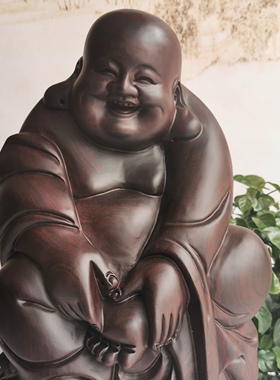 花梨木雕刻弥勒佛像摆件实木知足常乐佛客厅装饰玄关红木工艺礼品