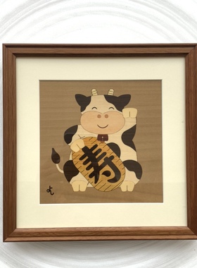 日本手作可爱实木镶嵌装饰挂画