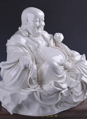 创意德化窑陶瓷如意弥勒佛像家居装饰白瓷大肚佛摆件开业礼品