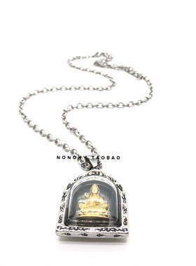印花佛牌观音大士钛钢吊坠项链