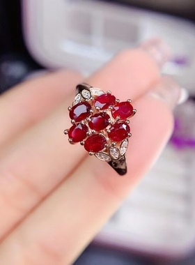 缅甸活口纯银红宝石戒指