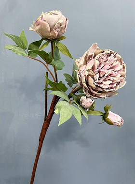 绢花油画牡丹欧式复古焦边牡丹家居装饰仿真花 假花艺客厅样板间