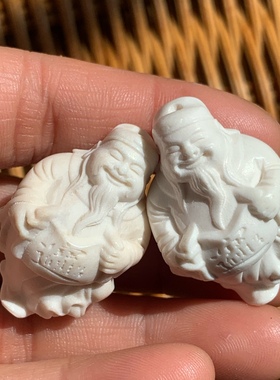 文玩鹿角雕刻财神全身单珠配饰