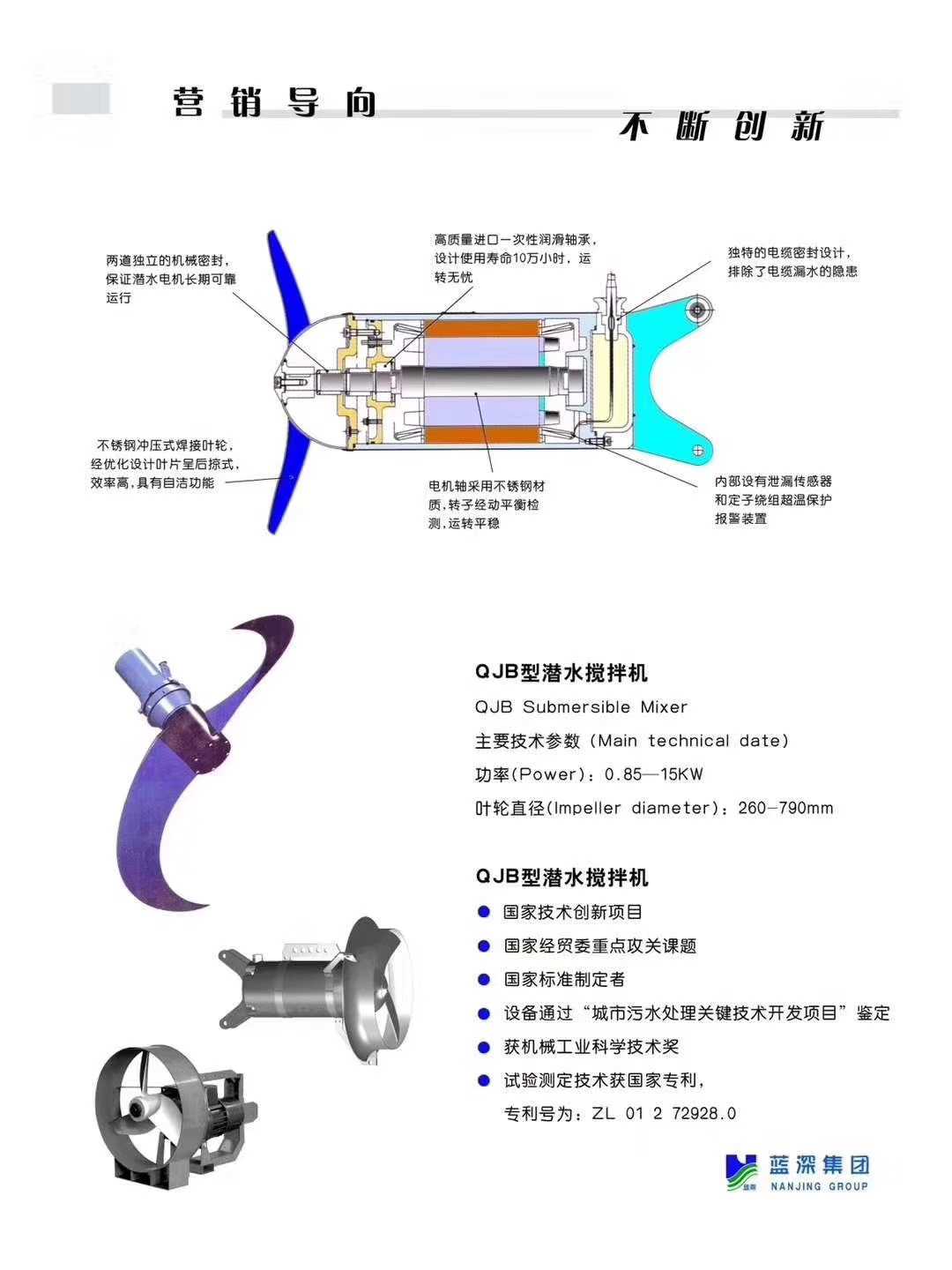 蓝深潜水低速推流器QJB  氧化沟污水处理搅拌 QDT厌氧池用大桨叶 - 图3