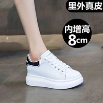 Hong Kong Small White Shoes Interior Heightening 8CM Thick Base Single Shoes Head Layer Cow Leather Plate Shoes Soft Bottom Light Running Shoes Woman