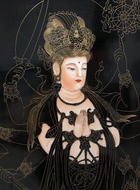 丁观鹏作品镶嵌瓷板画墙壁摆件