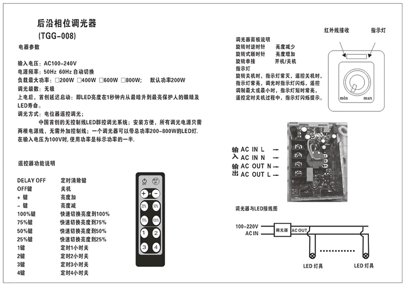 灯带可控硅调光器遥控触摸调光开关面板400w LED灯亮度调节器220v - 图3