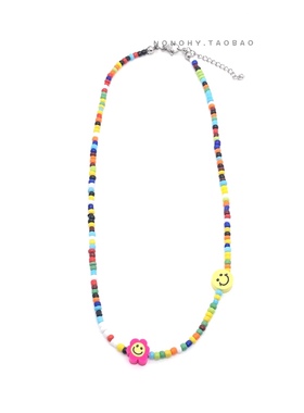 blackpink Lisa同款彩珠花朵笑脸项链金智秀Jennie百搭锁骨项圈手