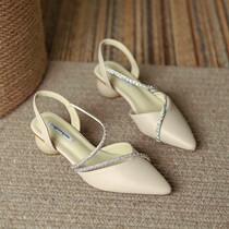 Baotou Sandals Womens Summer 2023 New Middle Heel Coarse Heel Fairy Wind Pointy Fashion With Roman Single Shoes