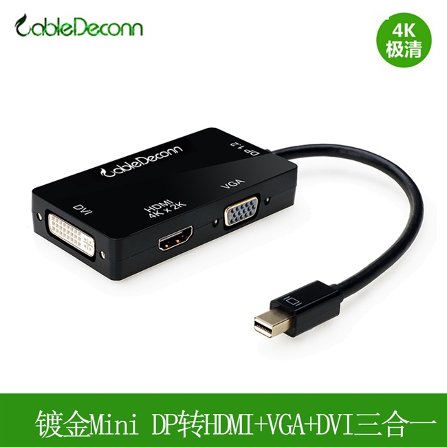 迷你mini dp转vga主动式 hdmi dvi三合一连接器 雷电口接连接线 - 图0