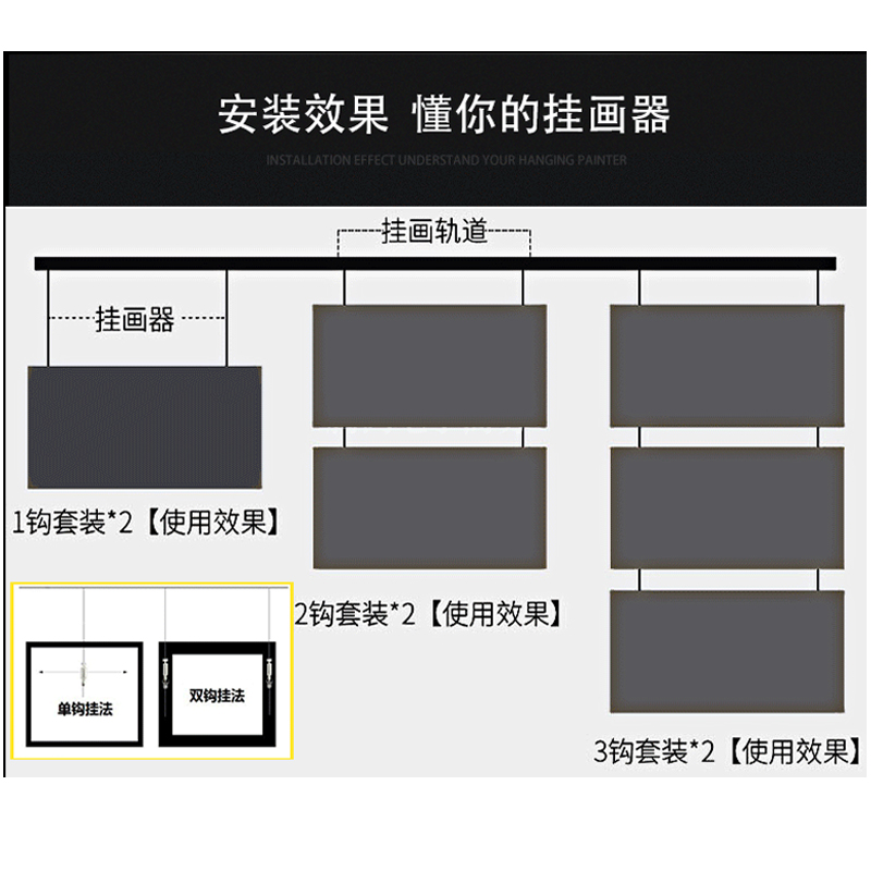 挂画器轨道e挂画线铝合金轨道槽可调节挂画绳挂画轨道钢丝绳挂画 - 图2