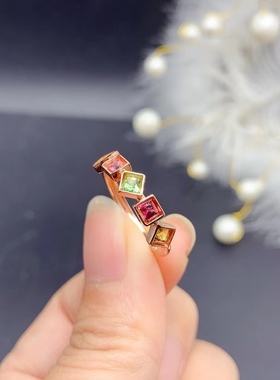 925银玫瑰金绿碧玺戒指可调节