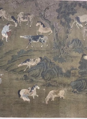 赵孟頫 百马图 山水人物走兽图 国画横幅作品 画芯艺术微喷复制品
