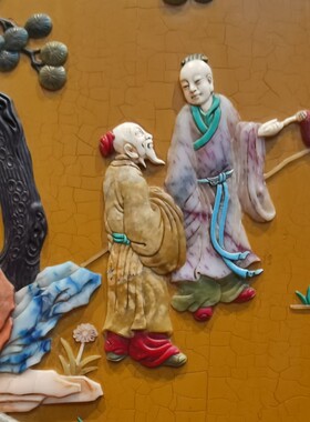 清代中期 印度小叶紫檀木器百宝嵌人物屏风案头摆件 文房雅玩