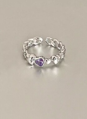 紫钻爱心戒指小众ins温柔