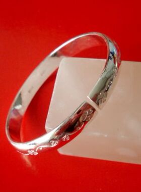 银手镯纯手工实心足银经典女