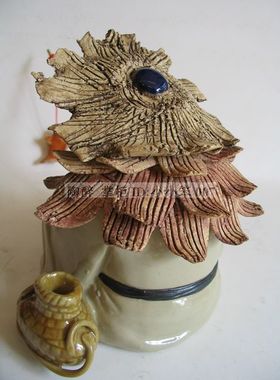 钓鱼翁假山鱼缸摆件石湾陶瓷中式