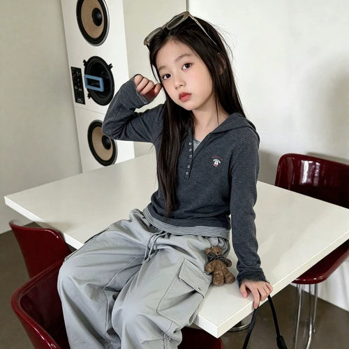 bora韩版女童时髦洋气套装春秋款2024儿童长袖连帽网红休闲两件套 - 图2