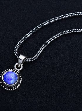 990纯银吊坠足银项坠水晶青金石镶嵌坠子挂件民族风项链配饰女士