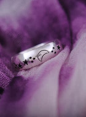 日月星辰足银民族风饰品小众戒子