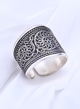 戒指卷草纹银饰品纯银民族风