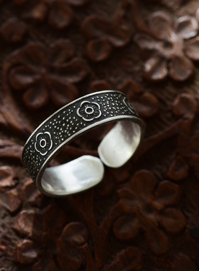 开口可调节足银戒指999纯银文艺