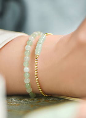 觉人天然翡翠竹节手串K金