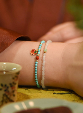 觉人原矿绿松石纯银珐琅彩手链